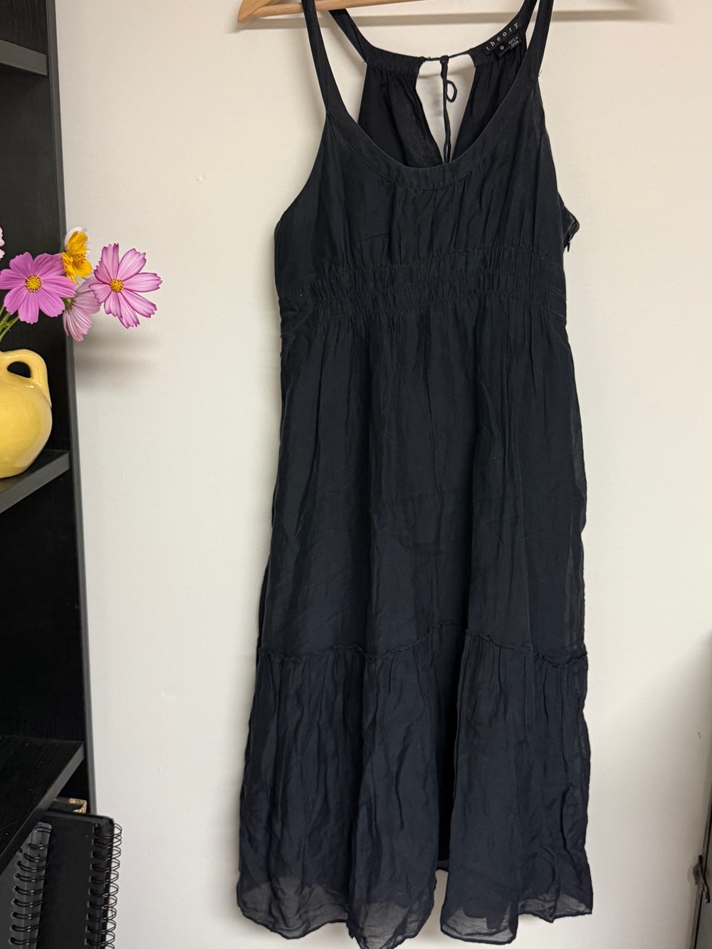 Theory tiered black summer dress cotton/silk  size 0
